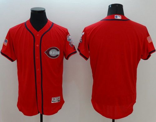 Reds Blank Red Fashion Stars & Stripes Flexbase Authentic Stitched MLB Jersey - Click Image to Close